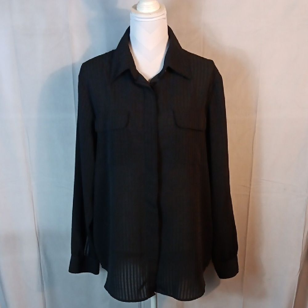 Black Simi Sheer Striped Button-Up Blouse
